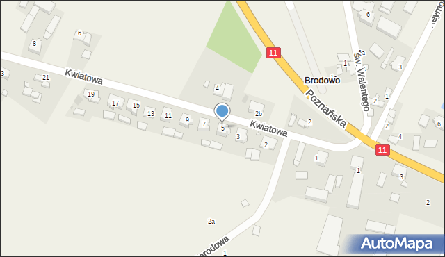 Brodowo, Kwiatowa, 5, mapa Brodowo