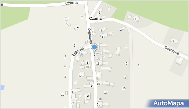 Czarna, Kwiatowa, 9, mapa Czarna