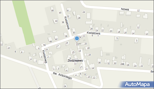 Czerniewice, Kwiatowa, 13, mapa Czerniewice