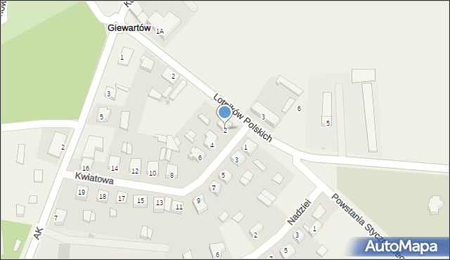 Giewartów, Kwiatowa, 2, mapa Giewartów