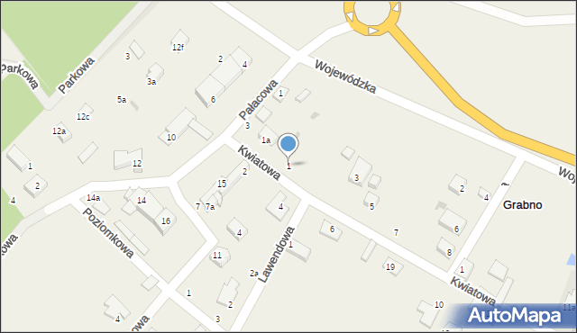 Grabno, Kwiatowa, 1, mapa Grabno