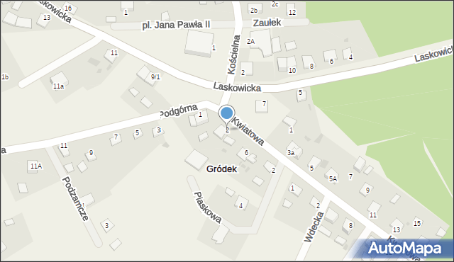 Gródek, Kwiatowa, 2, mapa Gródek