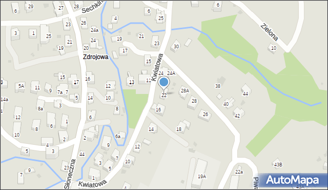 Iwonicz-Zdrój, Kwiatowa, 22, mapa Iwonicz-Zdrój