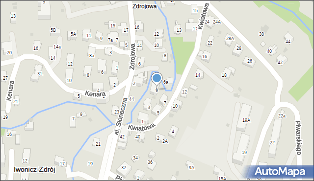 Iwonicz-Zdrój, Kwiatowa, 9, mapa Iwonicz-Zdrój