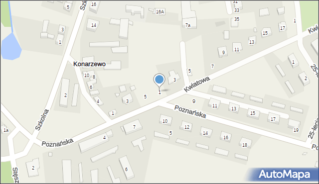 Konarzewo, Kwiatowa, 1, mapa Konarzewo