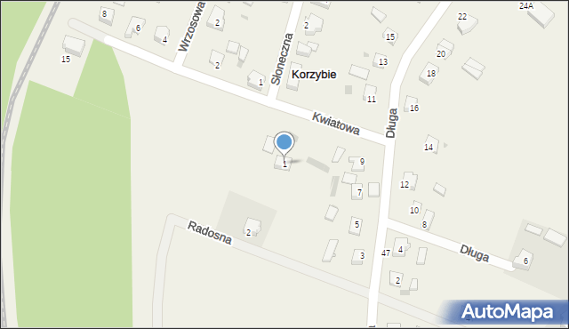 Korzybie, Kwiatowa, 1, mapa Korzybie