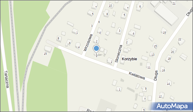 Korzybie, Kwiatowa, 2, mapa Korzybie