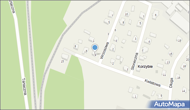 Korzybie, Kwiatowa, 4, mapa Korzybie