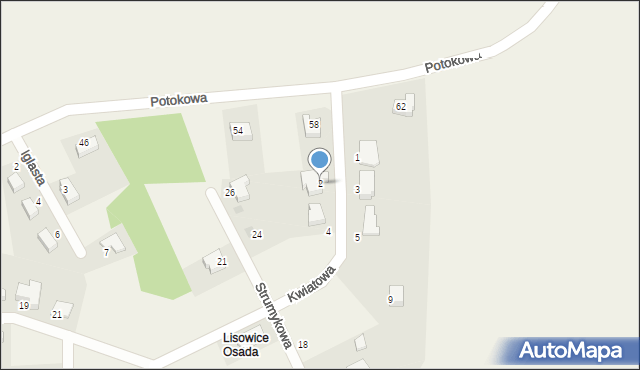 Lisowice, Kwiatowa, 2, mapa Lisowice