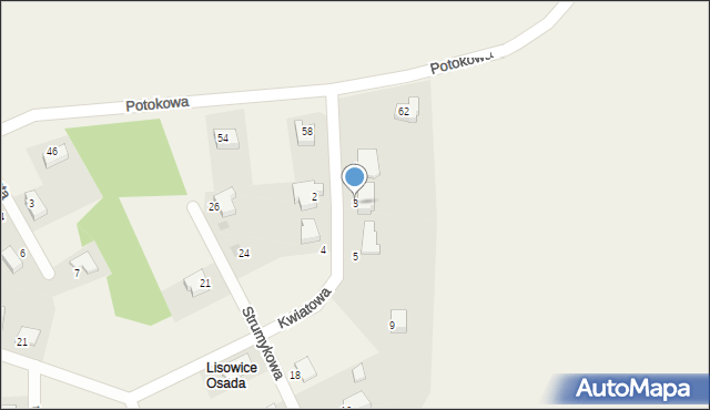 Lisowice, Kwiatowa, 3, mapa Lisowice