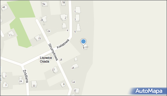 Lisowice, Kwiatowa, 9, mapa Lisowice