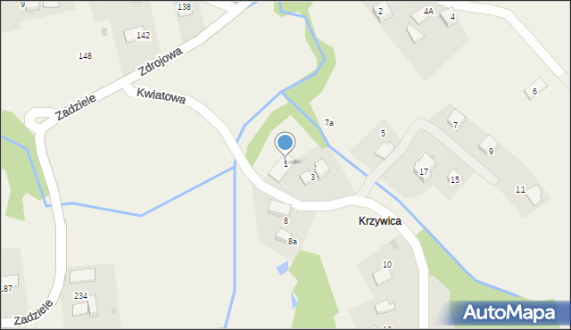 Lusina, Kwiatowa, 1, mapa Lusina