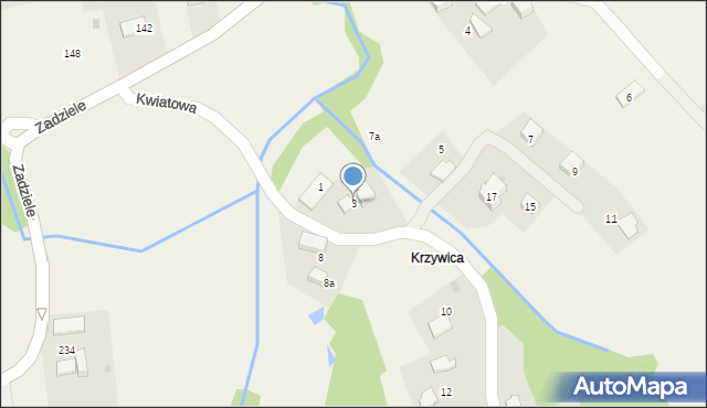 Lusina, Kwiatowa, 3, mapa Lusina