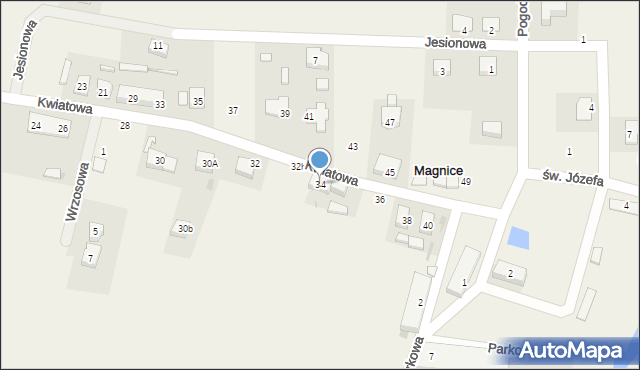Magnice, Kwiatowa, 34, mapa Magnice