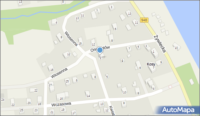 Międzybrodzie Bialskie, Kwiatowa, 1, mapa Międzybrodzie Bialskie