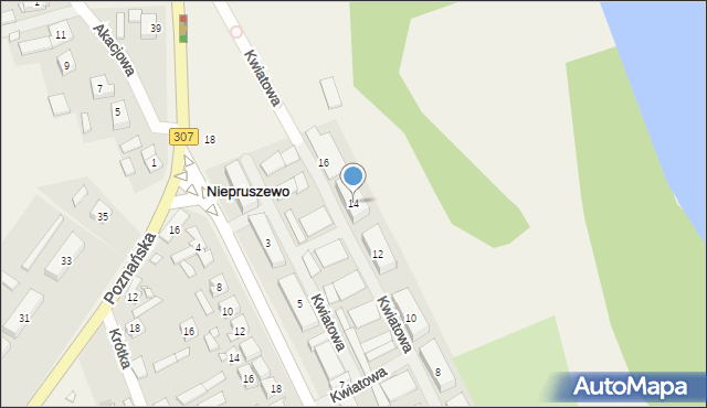 Niepruszewo, Kwiatowa, 14, mapa Niepruszewo