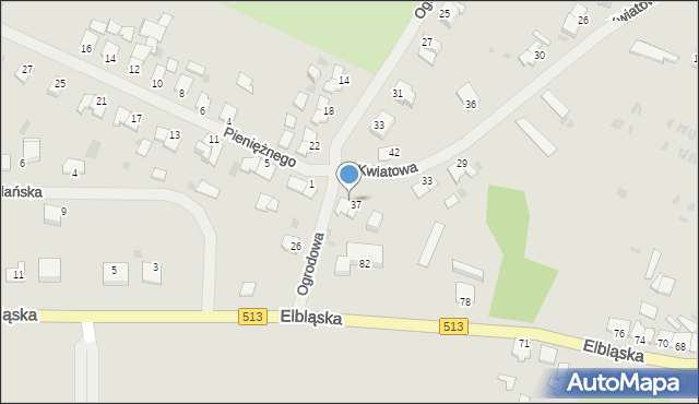 Orneta, Kwiatowa, 39, mapa Orneta