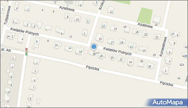 Pęcice, Kwiatów Polnych, 16, mapa Pęcice