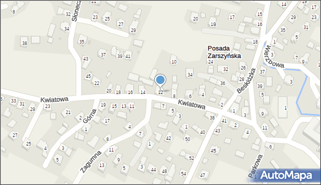 Posada Zarszyńska, Kwiatowa, 12, mapa Posada Zarszyńska