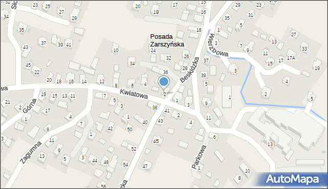 Posada Zarszyńska, Kwiatowa, 2, mapa Posada Zarszyńska