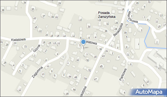 Posada Zarszyńska, Kwiatowa, 3, mapa Posada Zarszyńska