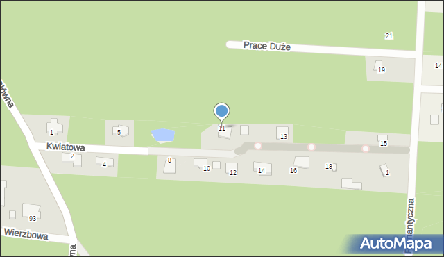 Prace Duże, Kwiatowa, 11, mapa Prace Duże