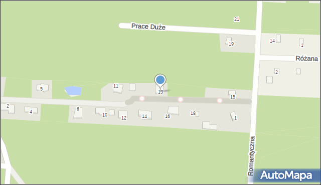 Prace Duże, Kwiatowa, 13, mapa Prace Duże