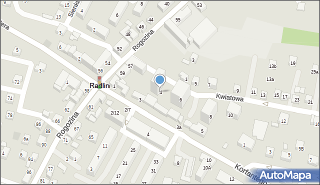 Radlin, Kwiatowa, 4, mapa Radlin