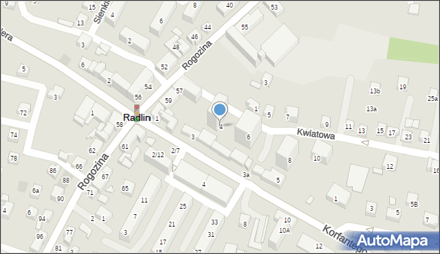Radlin, Kwiatowa, 4, mapa Radlin