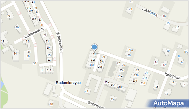 Radomierzyce, Kwiatowa, 31, mapa Radomierzyce