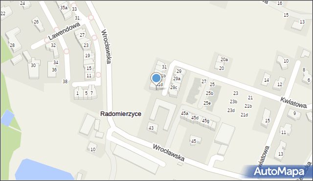 Radomierzyce, Kwiatowa, 31e, mapa Radomierzyce