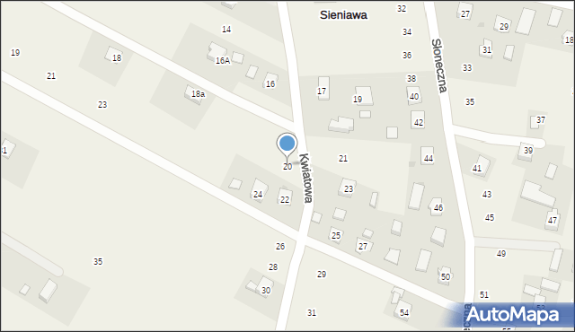 Sieniawa, Kwiatowa, 20, mapa Sieniawa