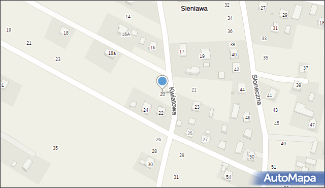 Sieniawa, Kwiatowa, 20, mapa Sieniawa