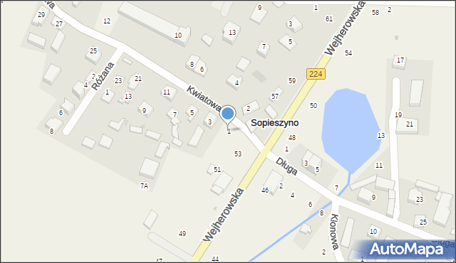 Sopieszyno, Kwiatowa, 1, mapa Sopieszyno