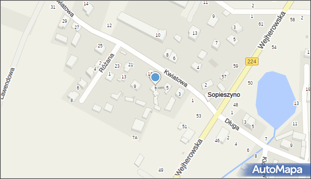 Sopieszyno, Kwiatowa, 7, mapa Sopieszyno