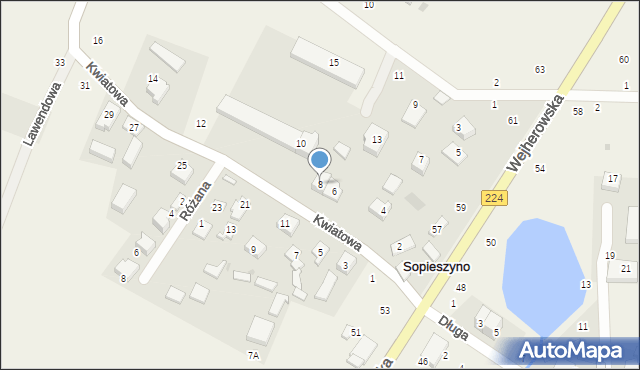 Sopieszyno, Kwiatowa, 8, mapa Sopieszyno