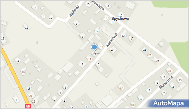 Spychowo, Kwiatowa, 13, mapa Spychowo