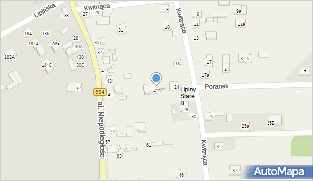 Stare Lipiny, Kwitnąca, 24A, mapa Stare Lipiny