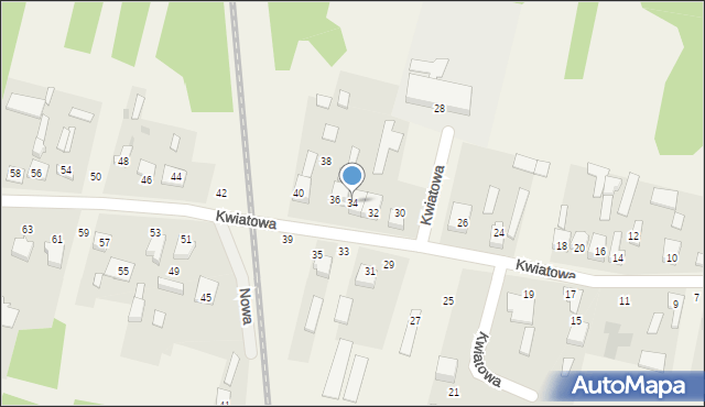 Stary Broniszew, Kwiatowa, 34, mapa Stary Broniszew