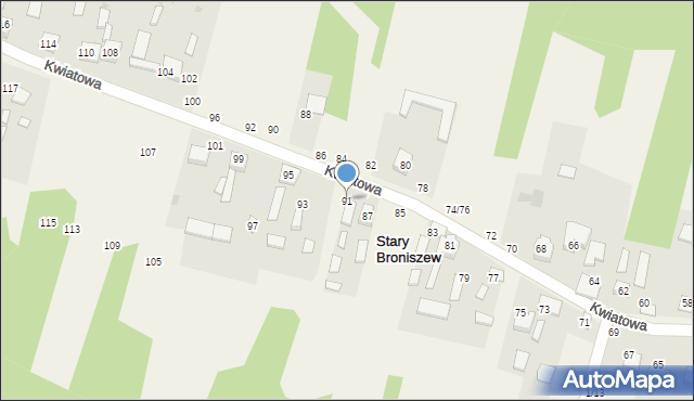 Stary Broniszew, Kwiatowa, 91, mapa Stary Broniszew