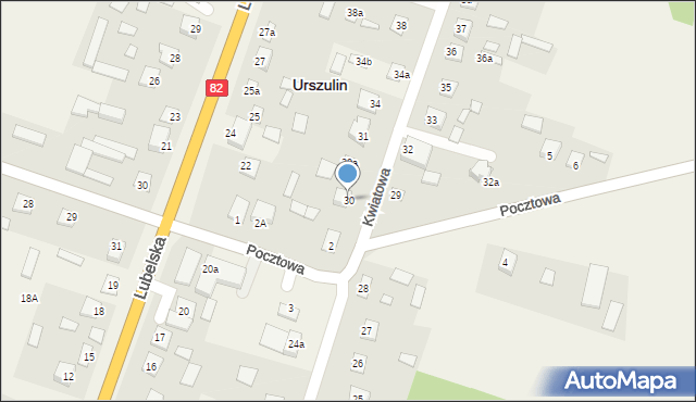 Urszulin, Kwiatowa, 30, mapa Urszulin