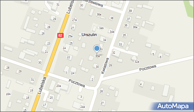 Urszulin, Kwiatowa, 30a, mapa Urszulin