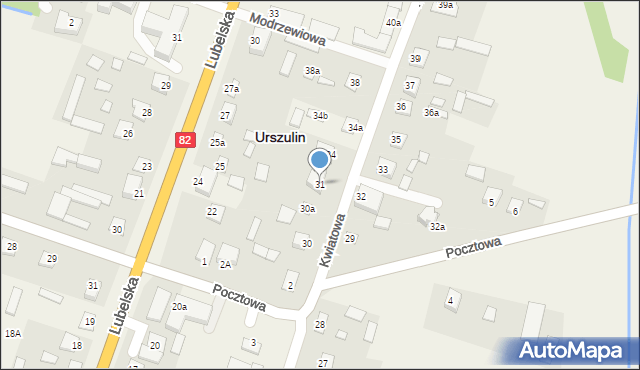 Urszulin, Kwiatowa, 31, mapa Urszulin