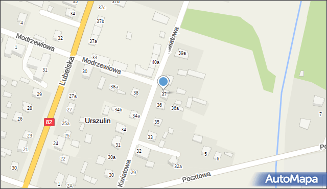 Urszulin, Kwiatowa, 37, mapa Urszulin