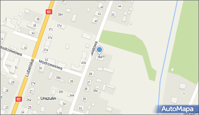 Urszulin, Kwiatowa, 39a, mapa Urszulin