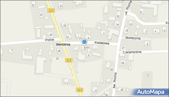 Werblinia, Kwiatowa, 5, mapa Werblinia