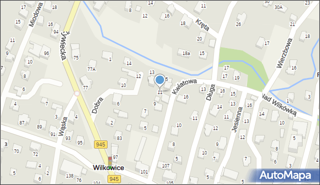 Wilkowice, Kwiatowa, 11, mapa Wilkowice