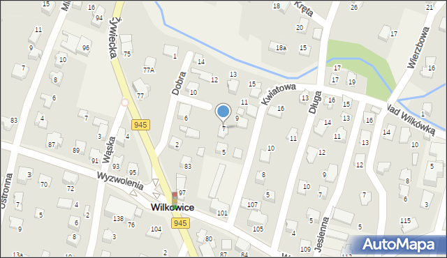 Wilkowice, Kwiatowa, 7, mapa Wilkowice