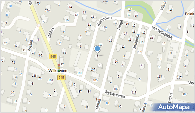 Wilkowice, Kwiatowa, 8, mapa Wilkowice