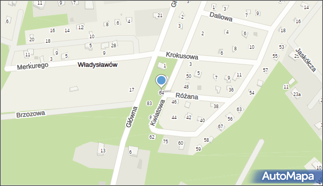 Władysławów, Kwiatowa, 64, mapa Władysławów